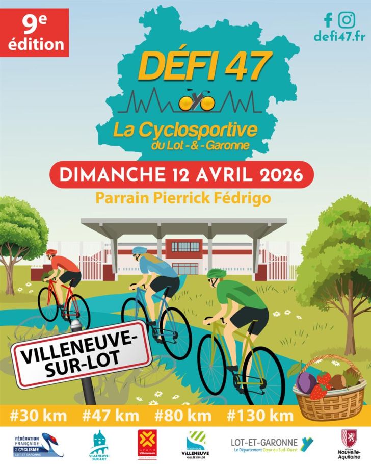 Cyclistes au départ du Défi 47 à Villeneuve-sur-Lot, Lot-et-Garonne
